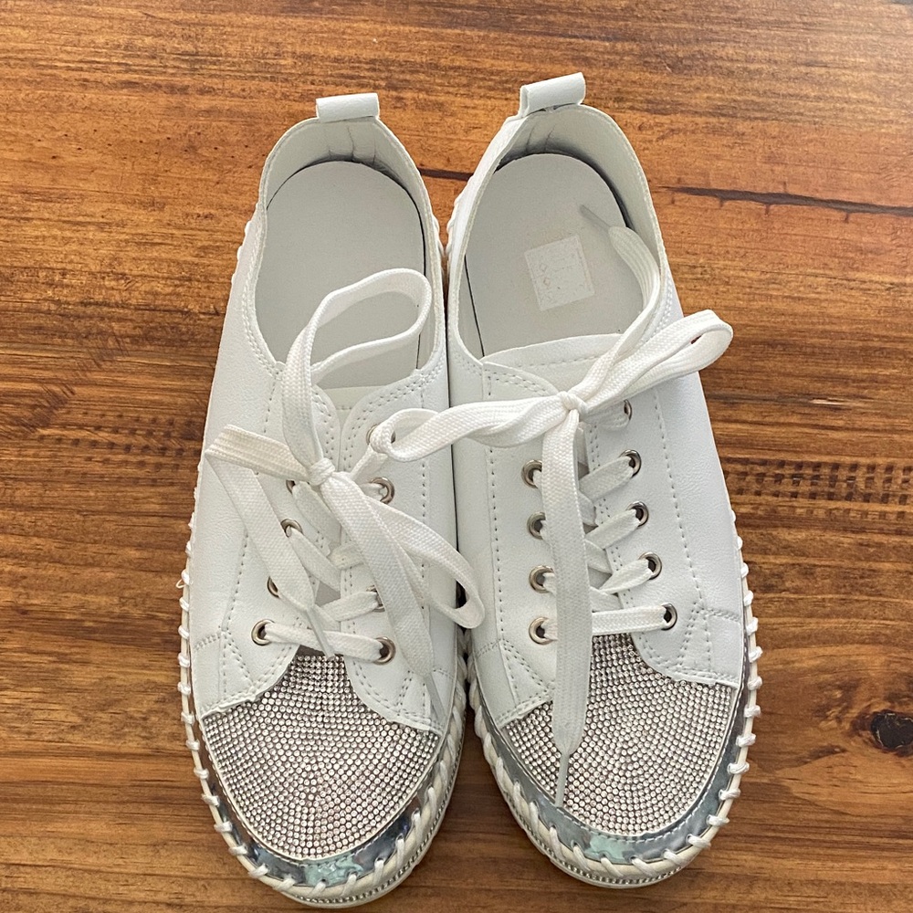 White and Silver sparkle Women's Sneakers